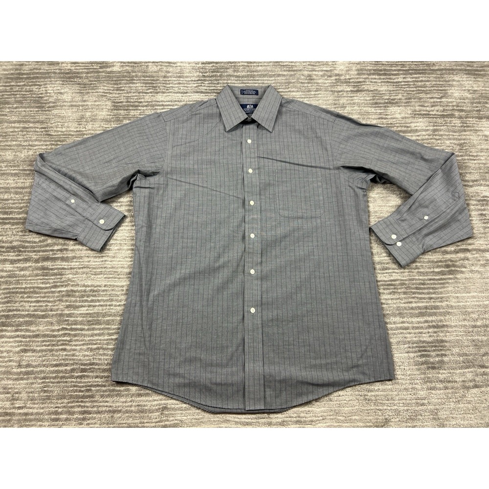 Stafford Shirt Mens 16 Gray Pinstriped Long Sleeve Button Up‎ Broadcloth